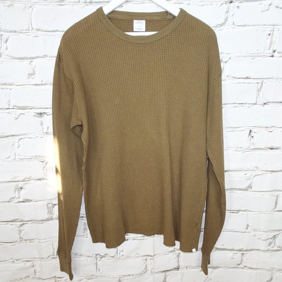 Urban Outfitters Waffleknit Brown Green Long Sleeve Shirt - Picture 1 of 4